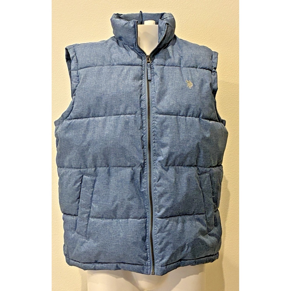 U.S. Polo Assn Men Quilted Puffer Vest Size M Blue Full Zip Y2K Outdoor Retro